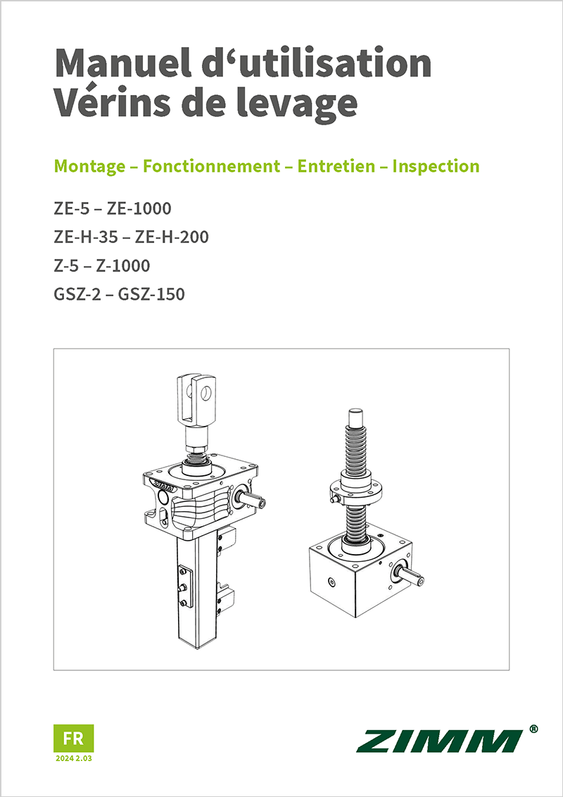 Manuel d'utilisation 2.0 vérins à vis | ZIMM